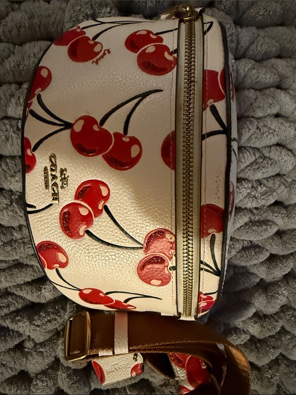 Coach White Cherry-Print Fanny Pack/Belt Bag/Crossbody with Gold Hardware